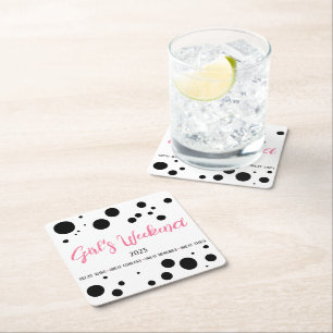 Customizable Girl's Weekend Pink Dotted Square Paper Coaster