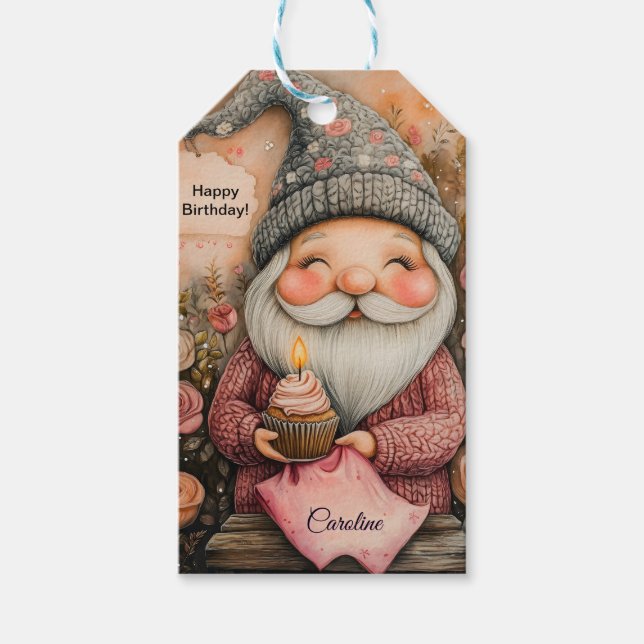 Customizable Gnome Birthday Design Gift Tags (Front)