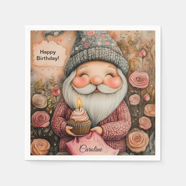 Customizable Gnome Birthday Design Napkin (Front)