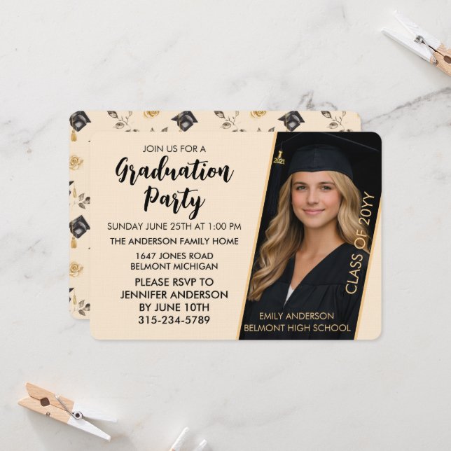 Customizable Graduation Invitation with Photo  (Front/Back In Situ)