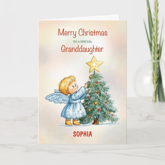 Customizable Granddaughter Christmas Angel Sweet Card (Front)