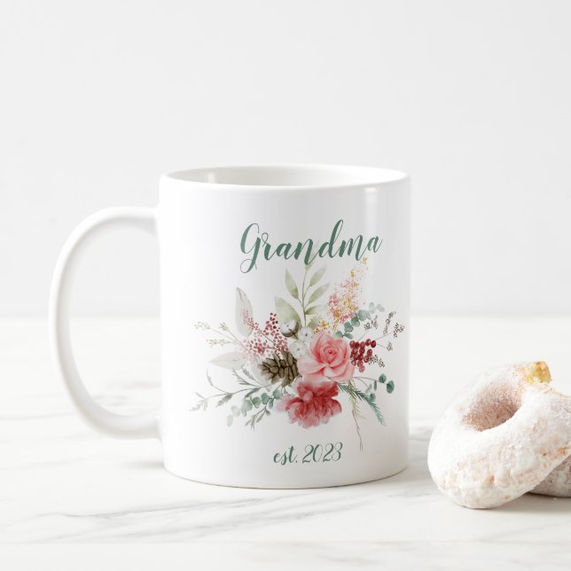 CUSTOMIZABLE Grandma Date - First time Grandma Coffee Mug (With Donut)