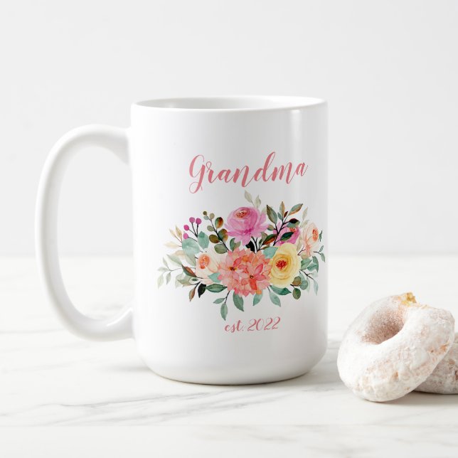 CUSTOMIZABLE Grandma Date - First time Grandma Coffee Mug (With Donut)