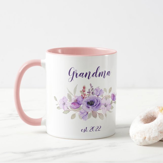 CUSTOMIZABLE Grandma Date - First time Grandma Mug (With Donut)
