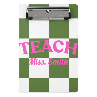 Customizable Green Checkered Teacher Clipboard 