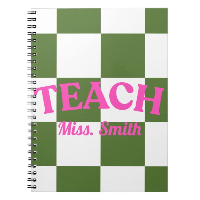 Customizable Green Checkered Teacher Notebook (Front)