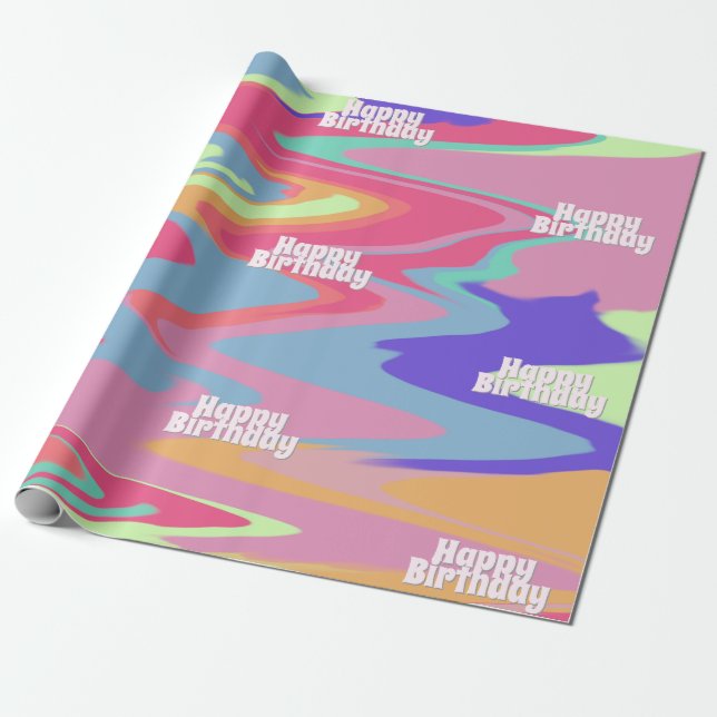 Customizable Groovy Birthday Wrapping Paper (Unrolled)