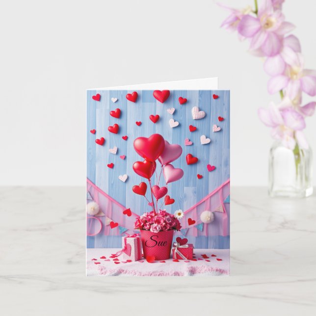 Customizable Hearts & Gifts Valentine's Day Card (Orchid)
