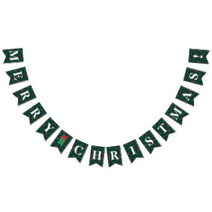 Customizable Holly, Berries Merry Christmas! Bunting