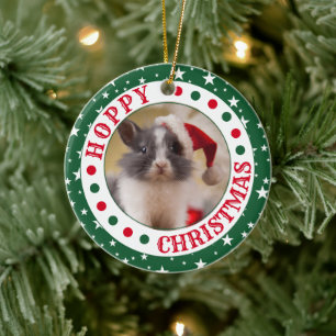 Customizable House Rabbit   Hoppy Christmas Photo Ceramic Ornament