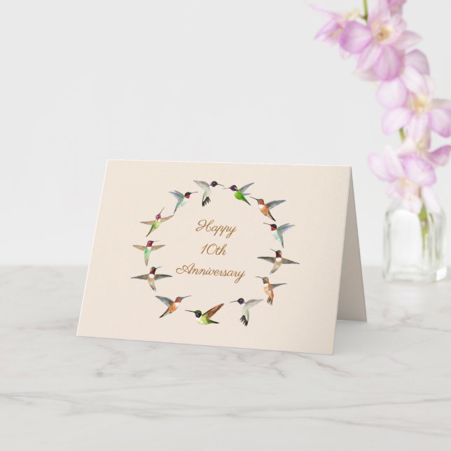 Customizable Hummingbird Happy Anniversary Card (Orchid)