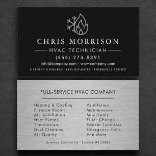 Customizable HVAC Black Steel Logo Metallic Business Card
