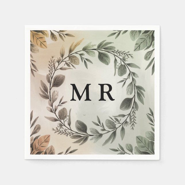 Customizable Initials Wreath - Elegant Monogram Napkin (Front)