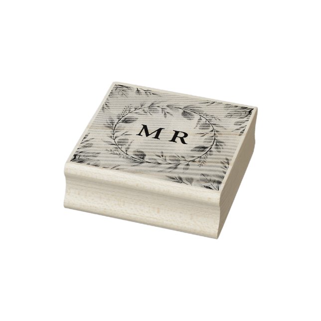 Customizable Initials Wreath - Elegant Monogram Rubber Stamp (Stamp)