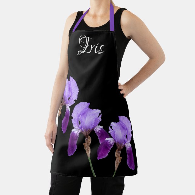 Customizable Iris name pretty purple iris floral  Apron (Insitu)