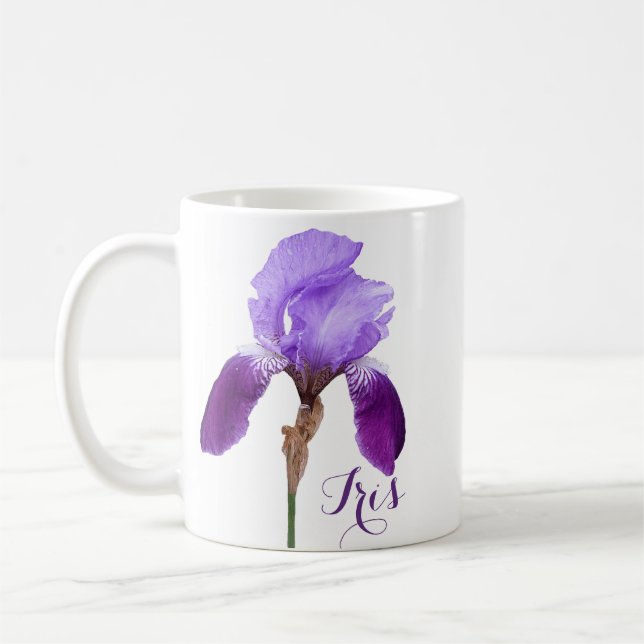 Customizable Iris name pretty purple iris floral  Coffee Mug (Left)