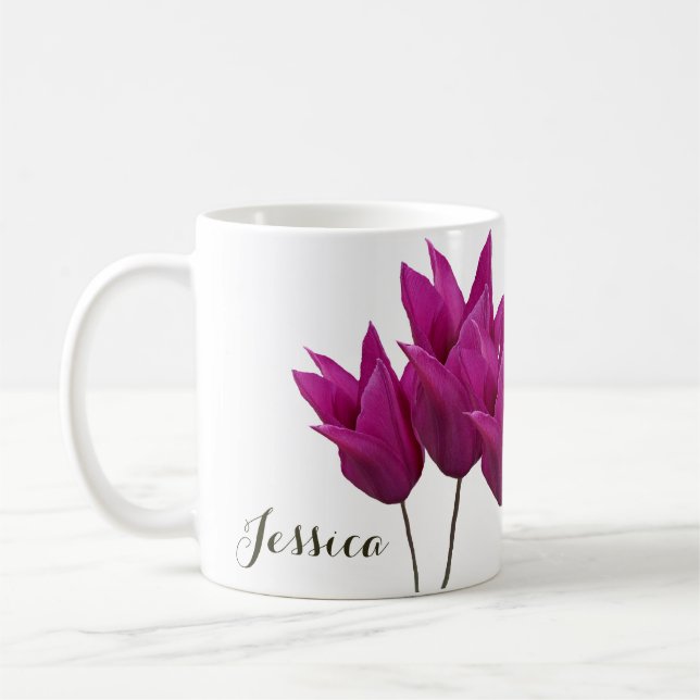 Customizable Jessica name pretty pink tulip floral Coffee Mug (Left)
