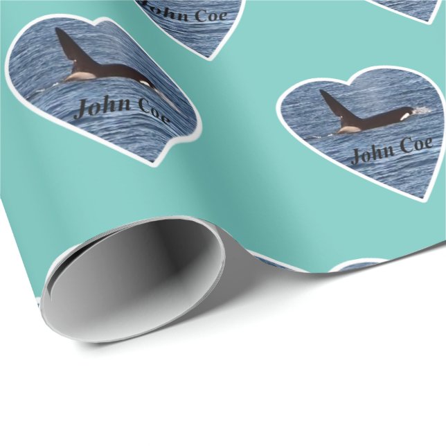 Customizable John Coe Orca Killer Whale Teal Wrapping Paper (Roll Corner)