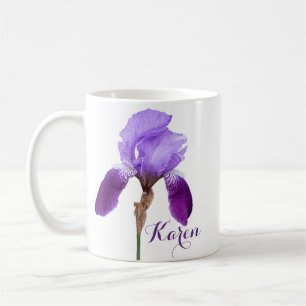 Customizable Karen girl name purple iris floral  Coffee Mug