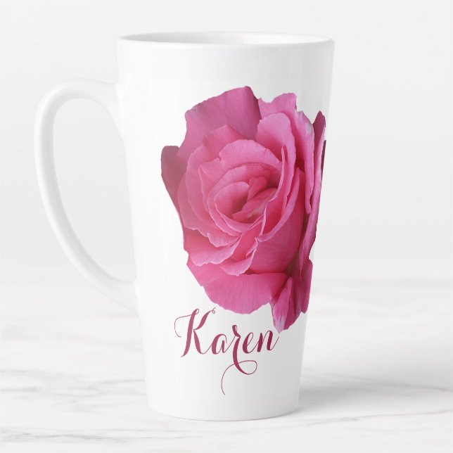 Customizable Karen name pink rose flowers boho Latte Mug (Left)