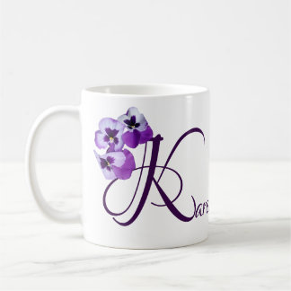 Customizable Karen name purple pansy floral boho Coffee Mug