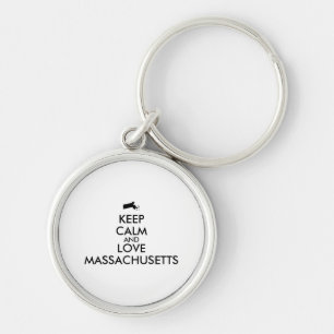 Customizable KEEP CALM and LOVE MASSACHUSETTS Key Ring