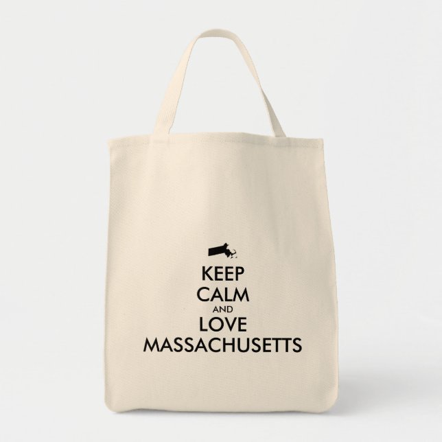 Customizable KEEP CALM and LOVE MASSACHUSETTS Tote Bag (Front)