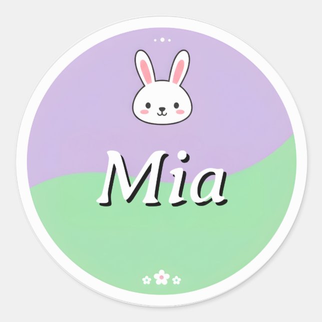 Customizable Kids Name Sticker – Bunny & Flowers (Front)