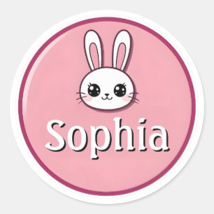 Customizable Kids Name Sticker – Pink Bunny