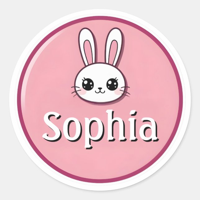 Customizable Kids Name Sticker – Pink Bunny (Front)