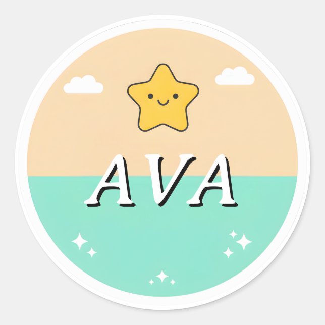 Customizable Kids Name Sticker – Smiling Star  (Front)