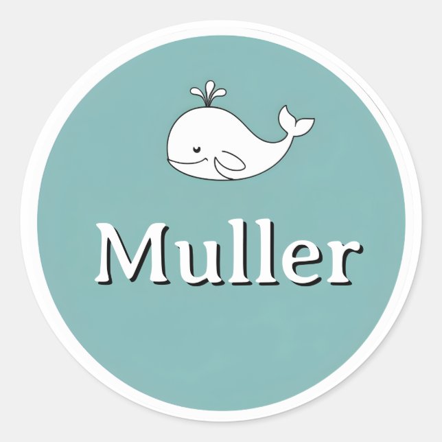 Customizable Kids Name Sticker – Whale Design (Front)