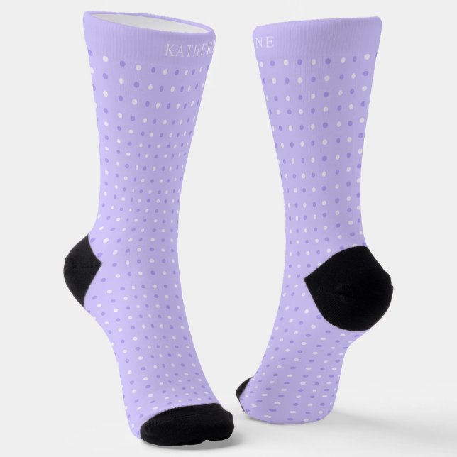 Customizable Lavender Violet Purple Polka Dot Socks (Angled)