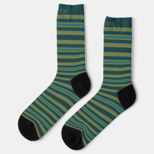 Customizable Light Dark Yellow Green Stripes  Socks