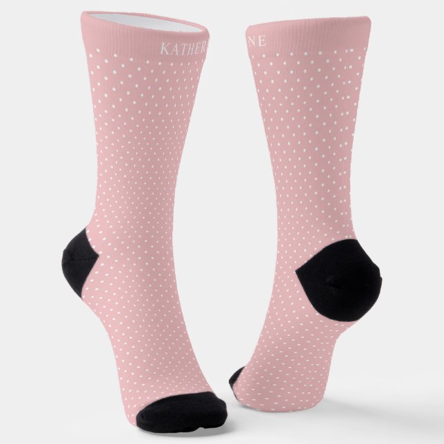 Customizable Light Pastel Dusty Pink Polka Dot Socks (Angled)