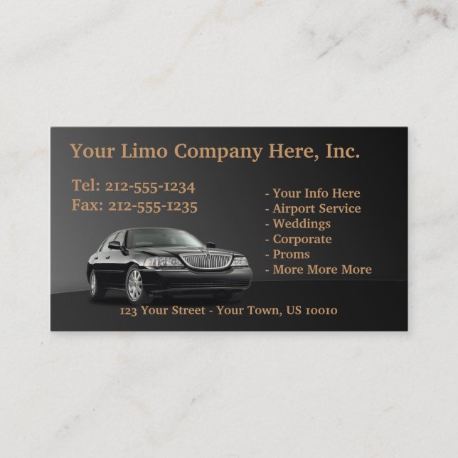 CUSTOMIZABLE Limousine Business Cards (Front)
