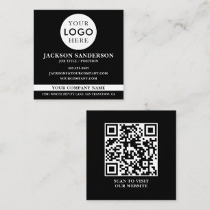 Customizable Logo Professional Black QR Code Square Business Card