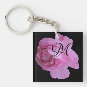 Customizable M monogram letter classy pink rose  Key Ring