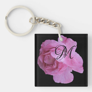 Customizable M monogram letter trendy pink rose Key Ring