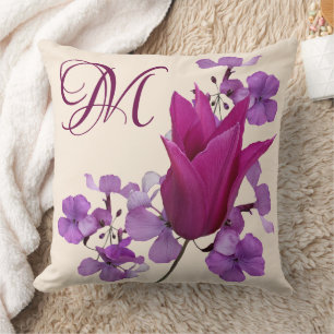 Customizable M monogram pink purple trendy floral  Cushion