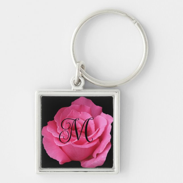 Customizable M monogram pretty pink rose stylish Key Ring (Front)