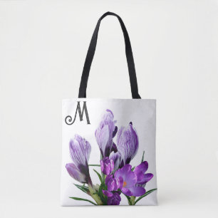 Customizable M monogram purple floral trendy  fun  Tote Bag