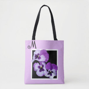 Customizable M name monogram purple floral boho Tote Bag