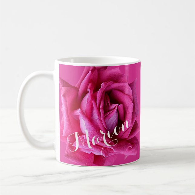 Customizable Marion name hot pretty pink rose  Coffee Mug (Left)