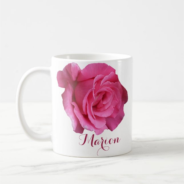 Customizable Marion name pink rose flowers boho Coffee Mug (Left)