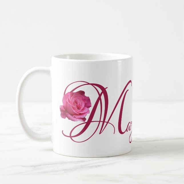 Customizable Mary name pretty pink rose floral fun Coffee Mug (Left)