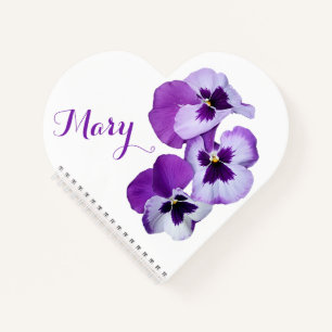 Customizable Mary name purple pansy floral heart Notebook
