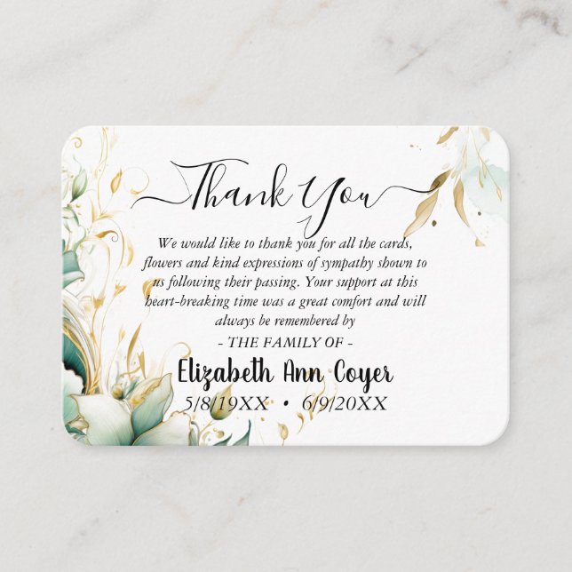 Customizable Memorial Thank You Card  (Front)