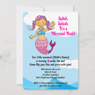 Customizable Mermaid Birthday Design Pink Hair   Invitation