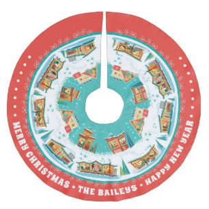 Customizable Mid-Century Modern Houses Brushed Polyester Tree Skirt